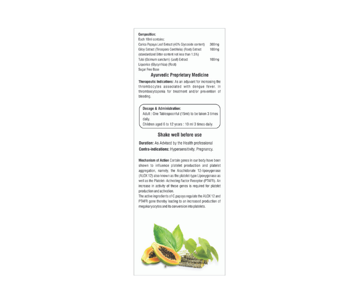PT Boost Syrup - Platelets Booster with Giloy, Papaya and Tulsi Extracts - 200ml