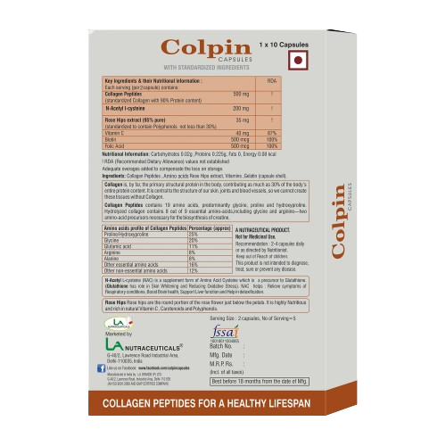Colpin Capsules- Collagen Peptide (With Benefits of 19 Amino Acids & N-Acetyl L-Cysteine)