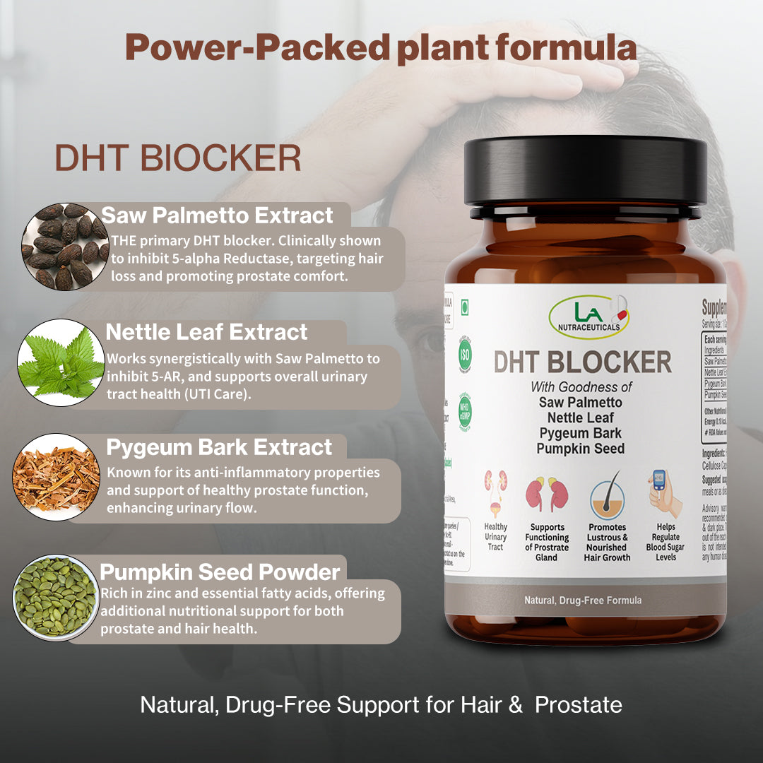 DHT Blocker | 30 Capsules | Saw paletto, Nettle Leaf Extract, Pygeum and Pumpkin Seeds | Prostrate Care and Hair Growth