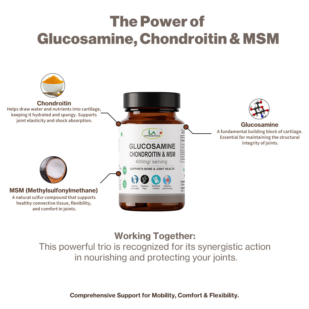 Glucosamine Choindroitin & MSM 400mg | Supports Bones and Joint Pain | 60 Capsules
