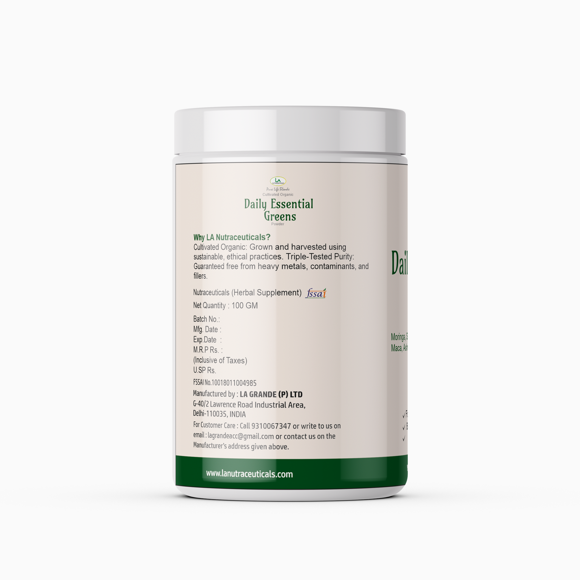 La Nutraceuticals Pure Life Blends Daily Essential Greens Powder
