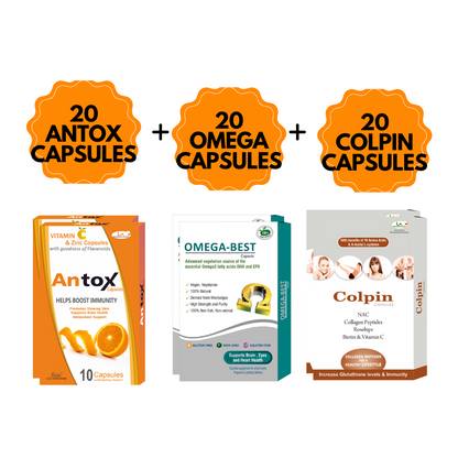 Hair, Skin and Nails Combo -Best For Optimal Results in 20 Days - Pack of Multivitamin, Collagen and Omega 3 Capsules