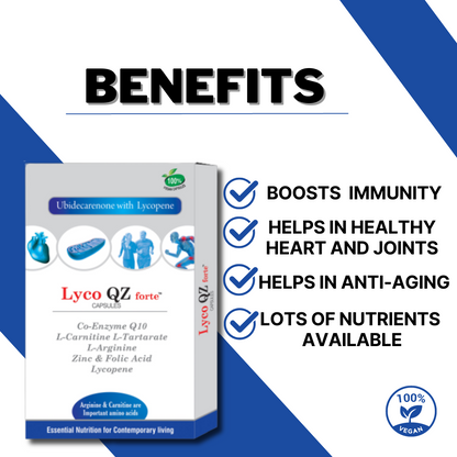 Lyco QZ Forte Capsules - Co-enzyme Q10 Supplements (Ubidecarenone with Lycopene)