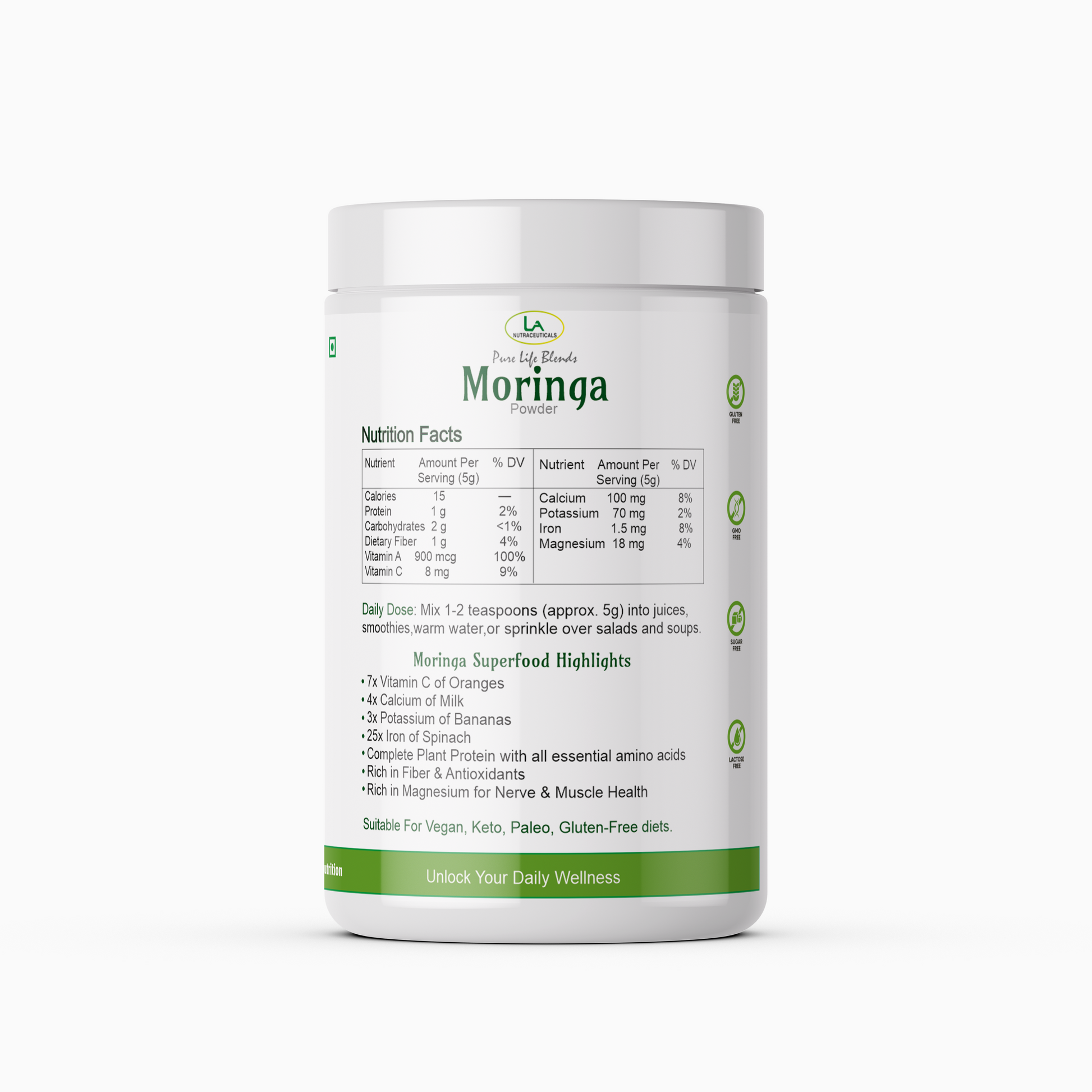 La Nutraceuticals Pure Life Blends Cultivated Organic Moringa Powder