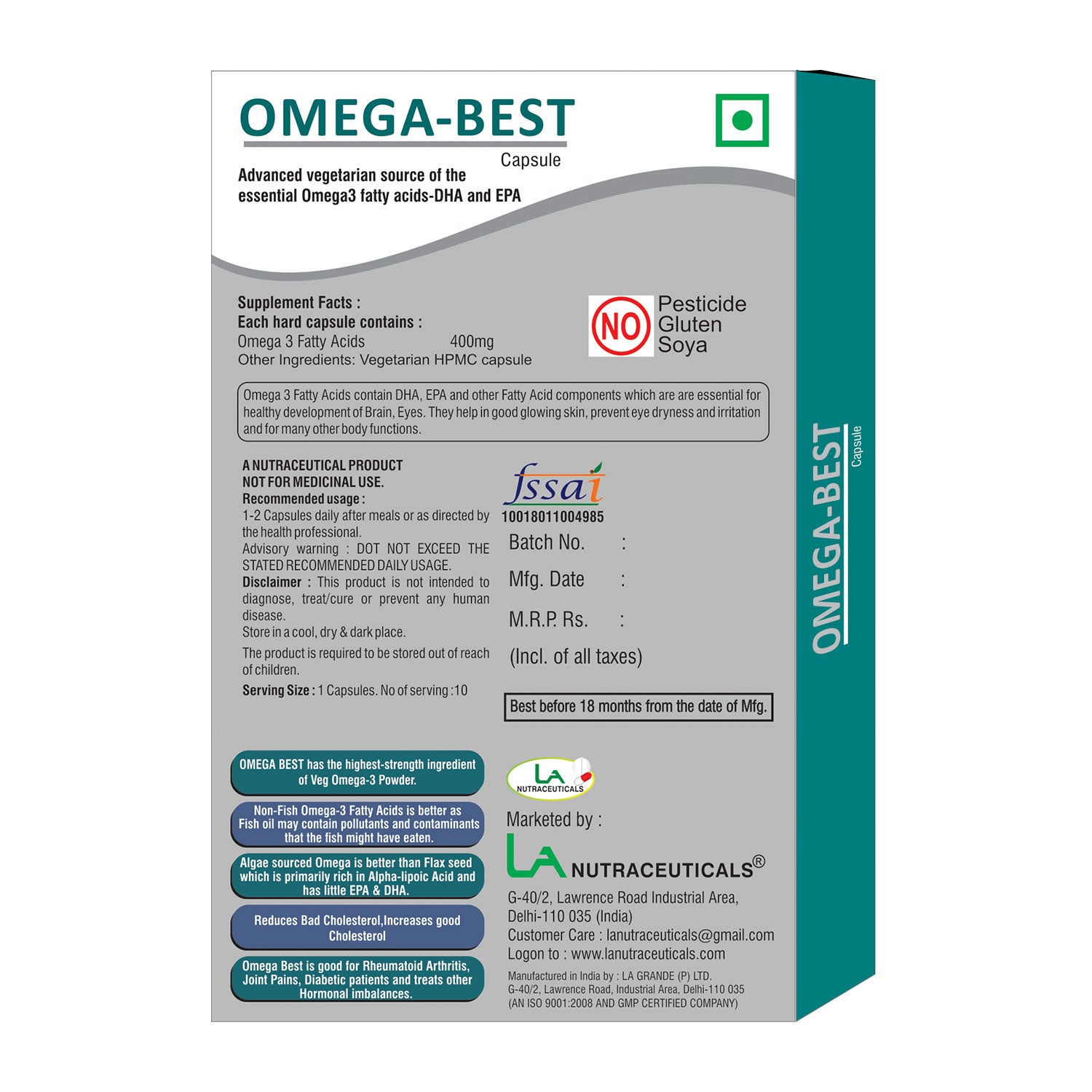 Omega Best Capsules - Advanced Source of Vegetarian Omega 3 fatty acids DHA & EPA