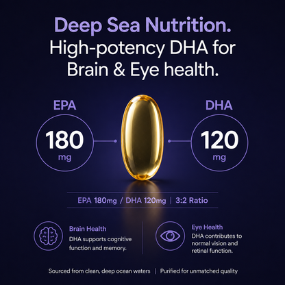 Omega 3 Fish Oil 1000mg | 180mg EPA and 120mg DHA | Brain and Eye Health | 60 Softgel Capsules