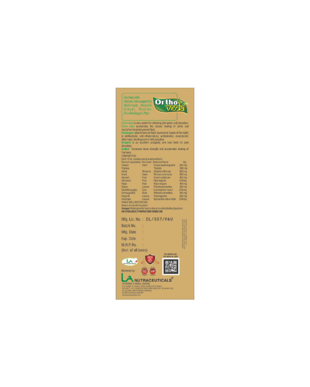 OrthoVeda Syrup - Herbal Syrup For all Joints Problems & Pain Relief 200ml Syrup