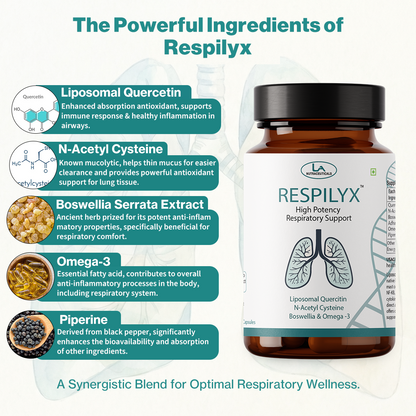 RESPILYX™ | Respiratory Support Complex | Quercitin , NAC, Boswellia, Omega-3 & Vitamin D3 | 30 Capsules