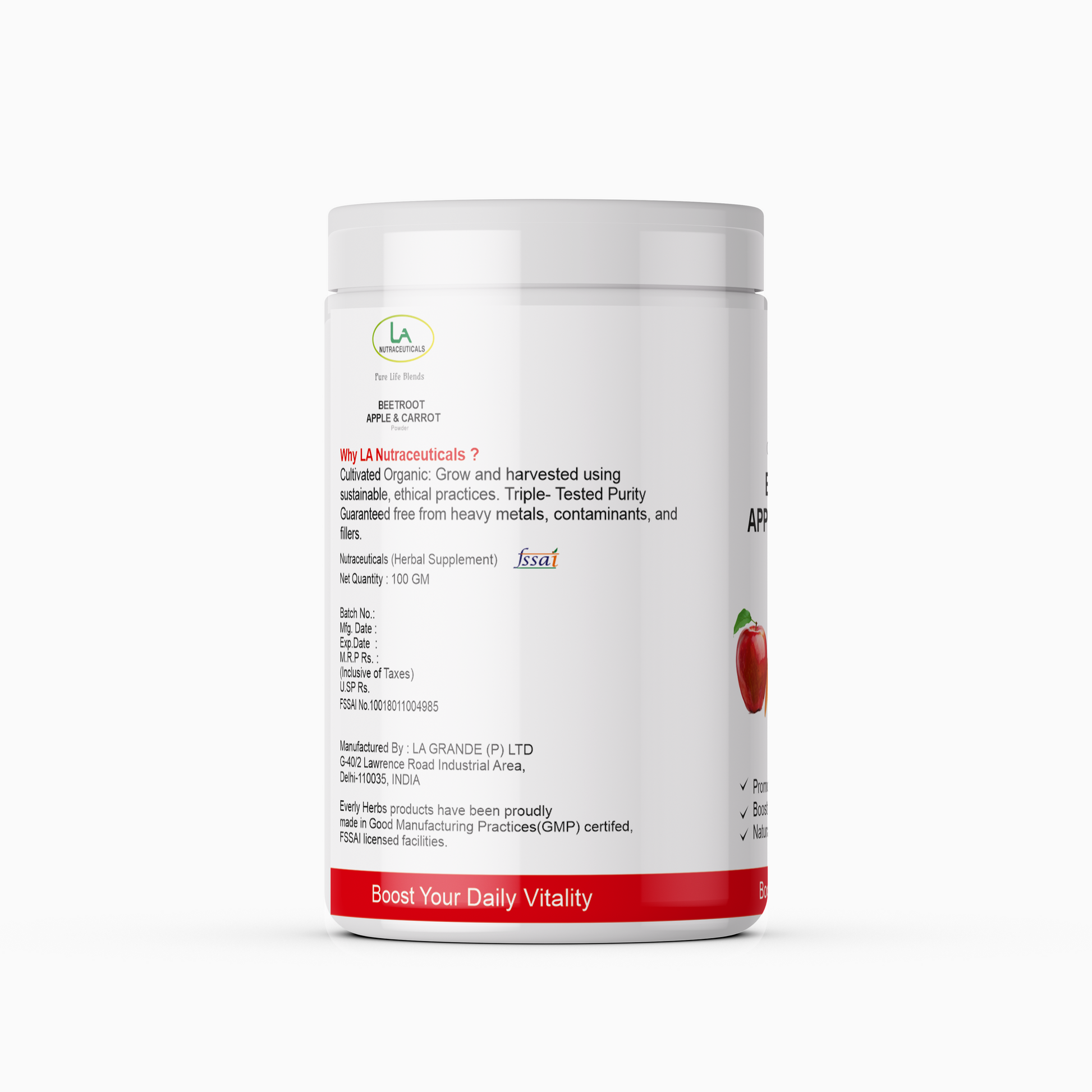 LA Nutraceuticals Pure Life Blends Beetroot, Apple and Carrot Powder 100gm