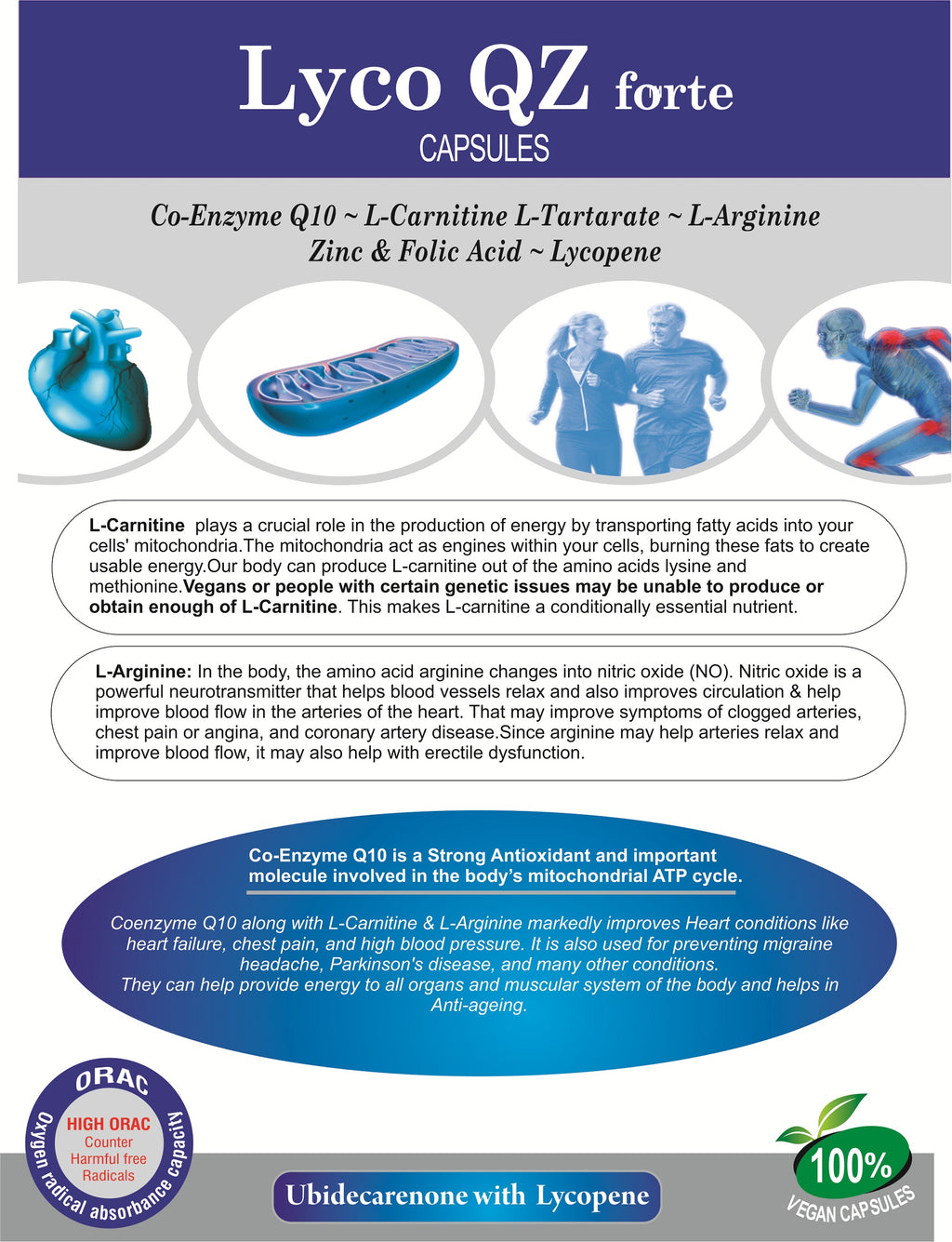 Lyco QZ Forte Capsules - Co-enzyme Q10 Supplements (Ubidecarenone with Lycopene)