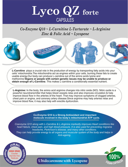 Lyco QZ Forte Capsules - Co-enzyme Q10 Supplements (Ubidecarenone with Lycopene)