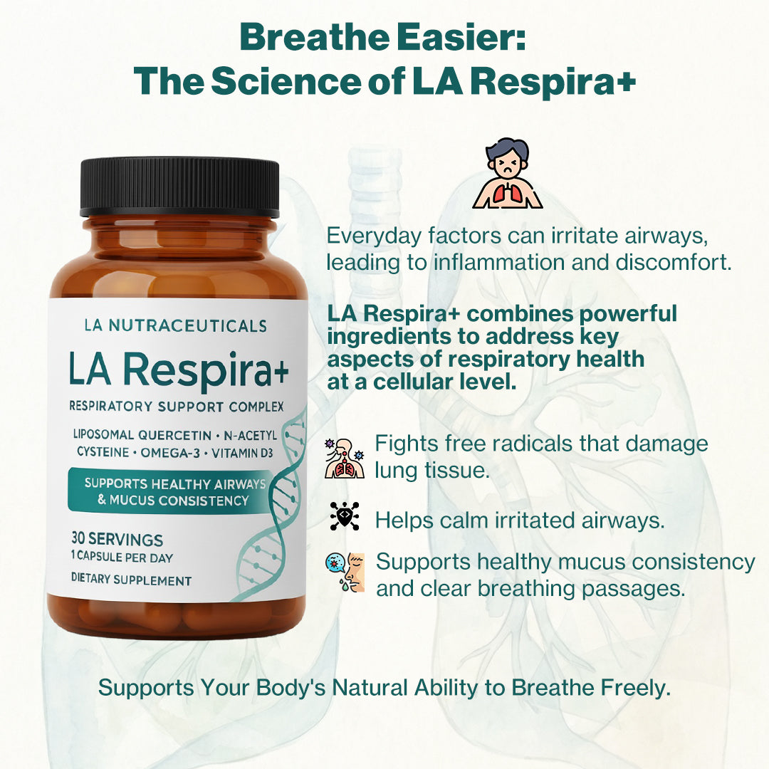 La Respira+ | Respiratory Support Complex | Quercitin , NAC, Boswellia, Omega-3 & Vitamin D3 | 30 Capsules