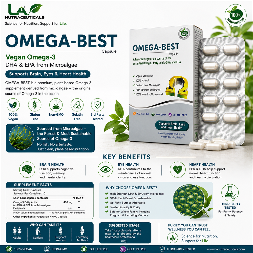 Omega Best Capsules - Advanced Source of Vegetarian Omega 3 fatty acids DHA & EPA