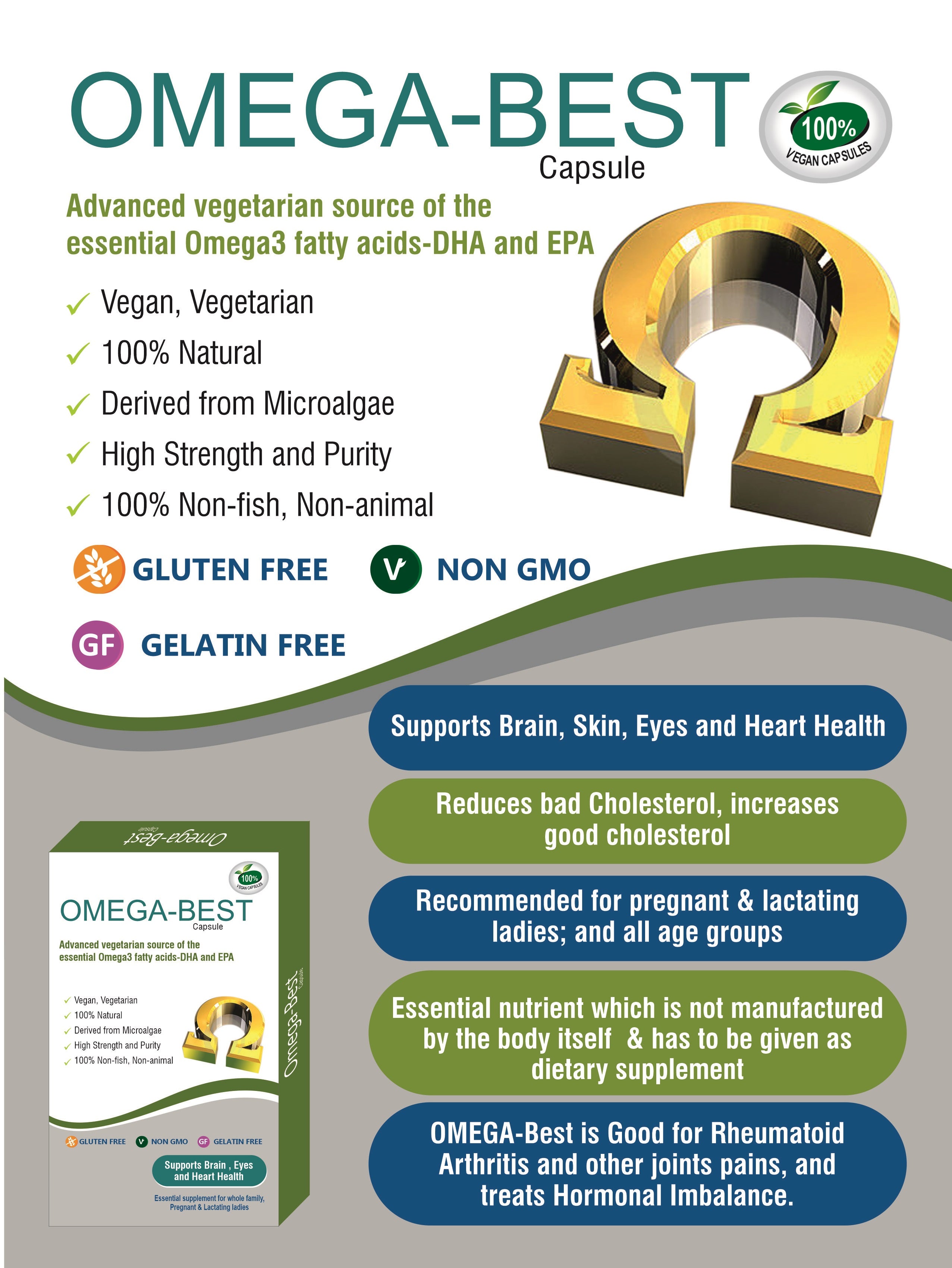 Omega Best Capsules - Advanced Source of Vegetarian Omega 3 fatty acids DHA & EPA