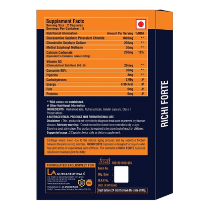 Richi Forte Capsules with Glucosamine and Chondroitin for Joint Mobility and Strong Bones